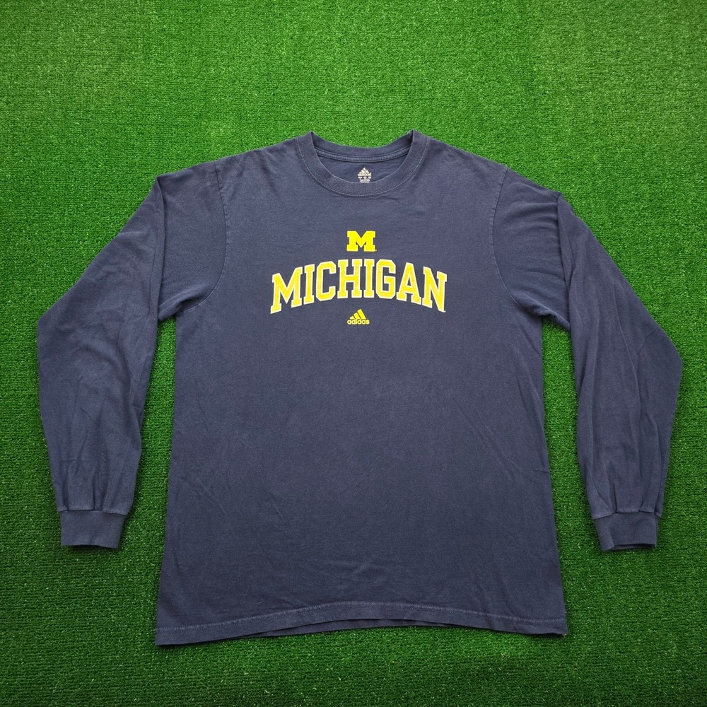 Michigan Wolverines Tshirt Mens XL Navy Blue Adidas‎ Long Sleeve NCAA Football